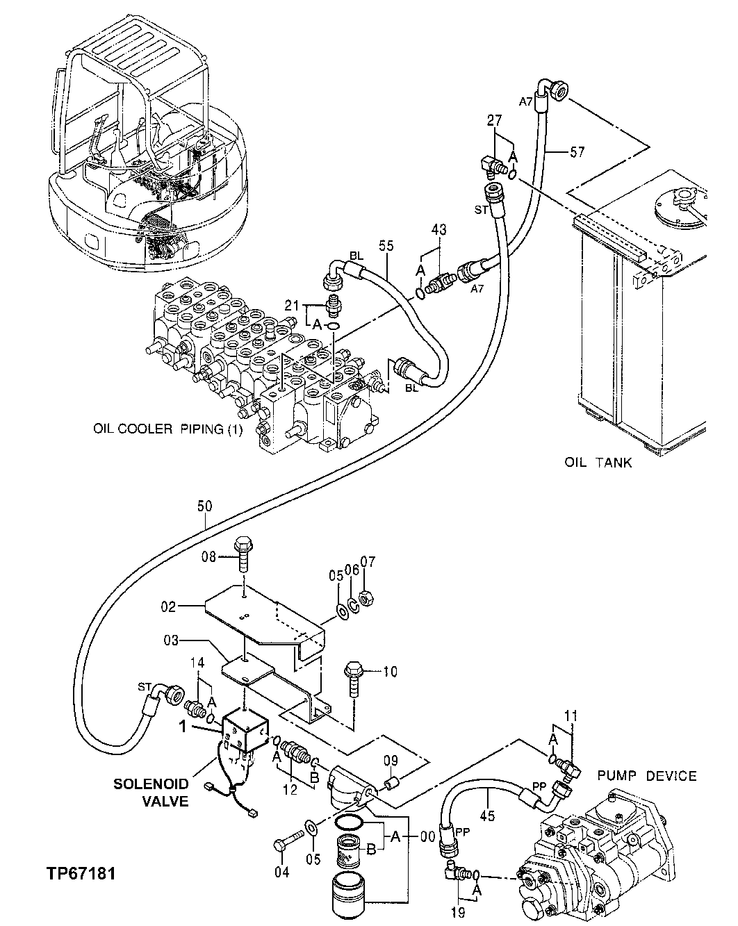 Схема запчастей John Deere 0ZTS - 159 - PILOT PIPINGS 3360 HYDRAULIC SYSTEM