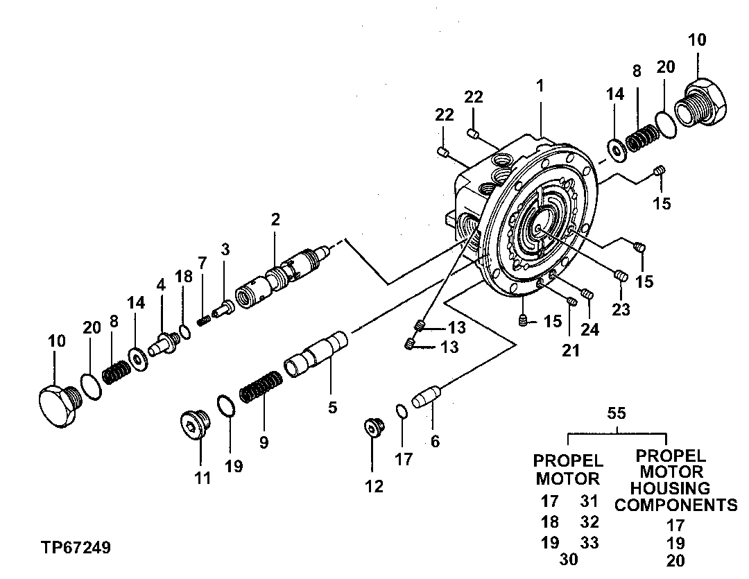 Схема запчастей John Deere 7ZTS - 12 - Propel Motor Housing Components 0260 HYDRAULIC SYSTEM