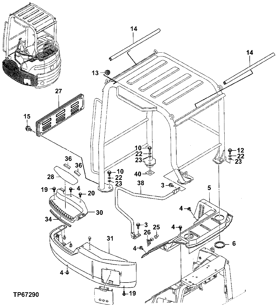 Схема запчастей John Deere 7ZTS - 78 - TOPS FRAME, MOUNTING PARTS AND REAR COVER 1810 Operator Enclosure