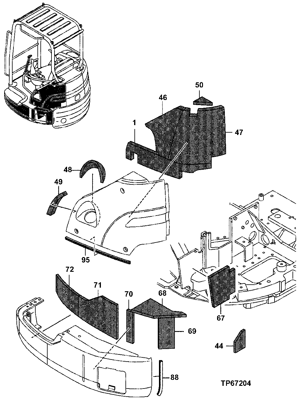 Схема запчастей John Deere 7ZTS - 90 - Isolator 1910 Hood Or Engine Enclosure