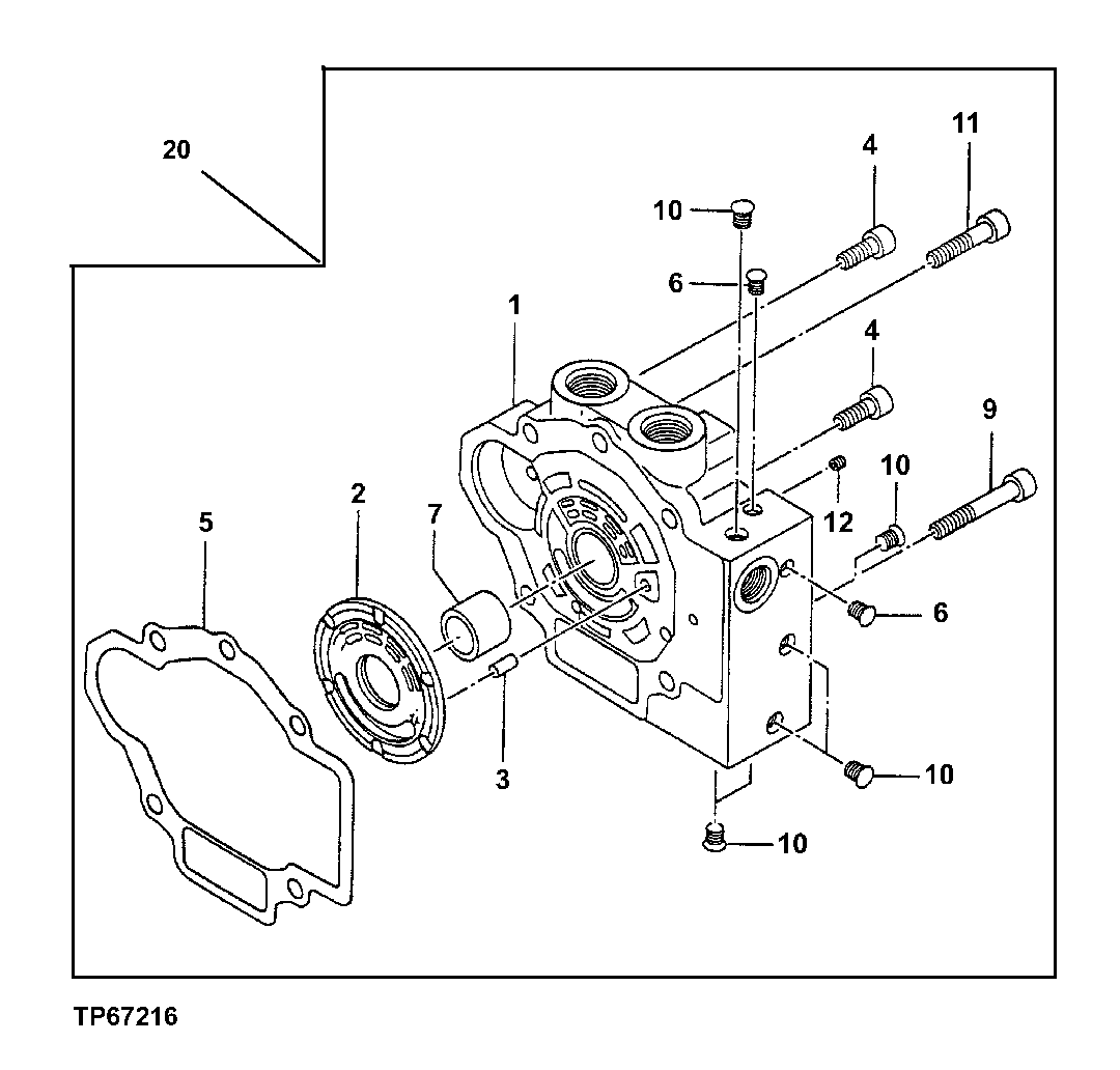 Схема запчастей John Deere 7ZTS - 98 - MAIN HYDRAULIC PUMP COVER PART 2160 Vehicle Hydraulics