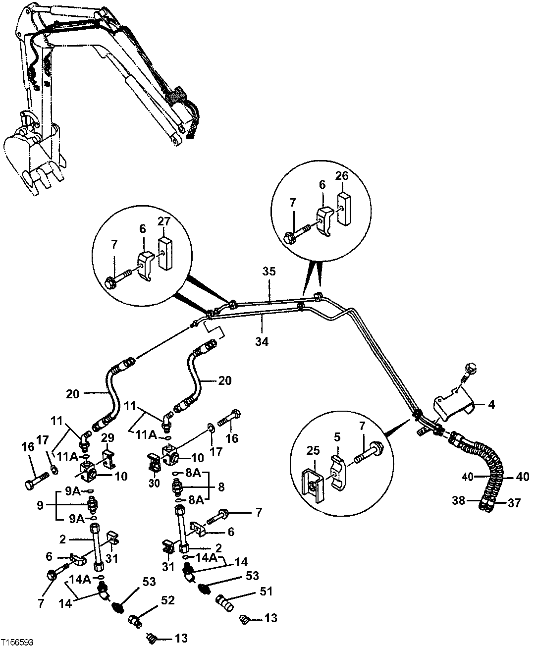 Схема запчастей John Deere 7ZTS - 166 - AUXILIARY FRONT PIPING 3360 HYDRAULIC SYSTEM
