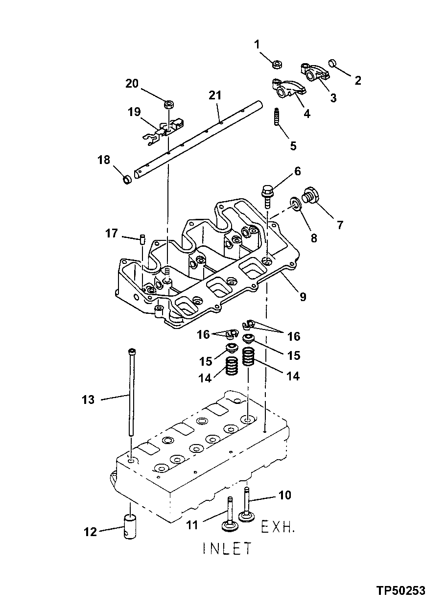 Схема запчастей John Deere 5ZTS - 18 - Rocker Arm Shaft, Push Rods and Rocker Arms 0402 CAMSHAFT AND VALVE ACTUATING MEANS