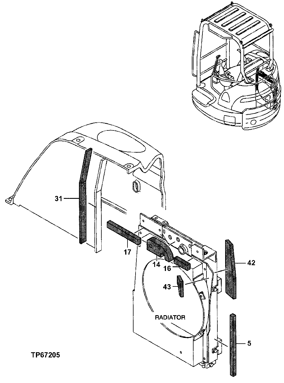 Схема запчастей John Deere 5ZTS - 90 - ISOLATOR 1910 HOOD OR ENGINE ENCLOSURE