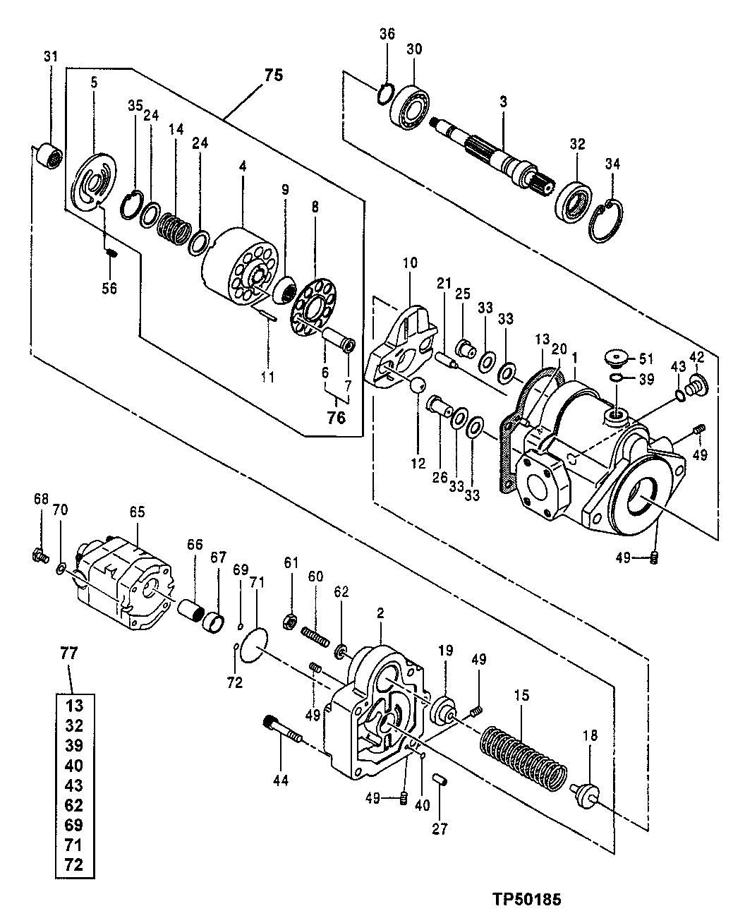 Схема запчастей John Deere 5ZTS - 95 - MAIN HYDRAULIC PUMP COMPONENTS 2160 VEHICLE HYDRAULICS