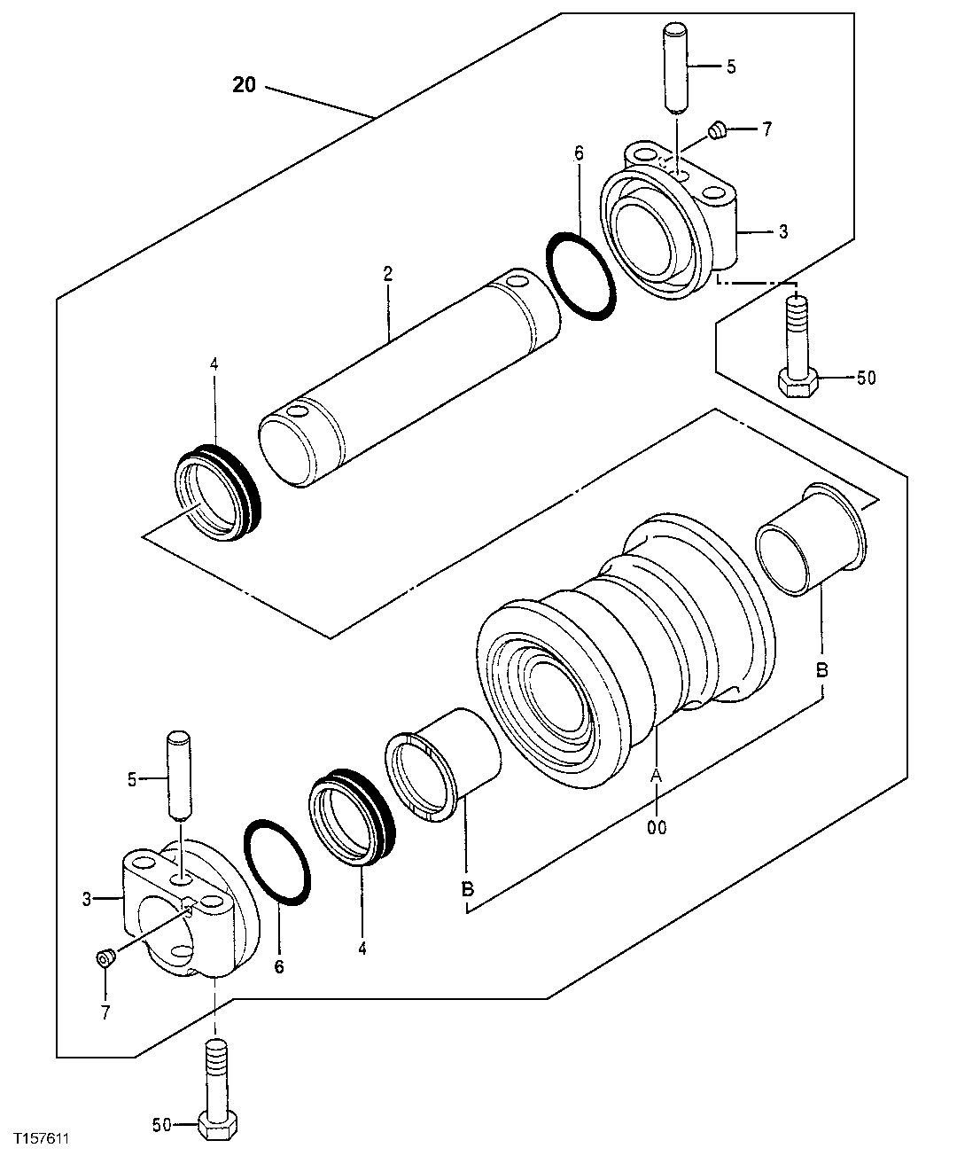 Схема запчастей John Deere 50LC - 8 - Lower Roller 0130 Track Systems