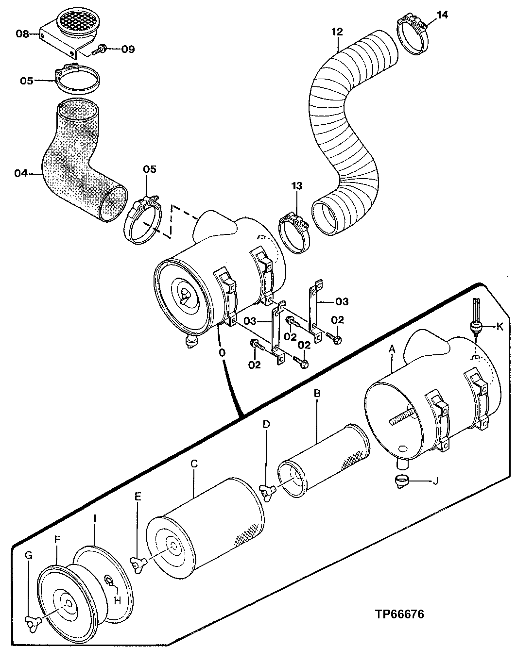 Схема запчастей John Deere 50LC - 25 - Air Cleaner 0520 Intake System
