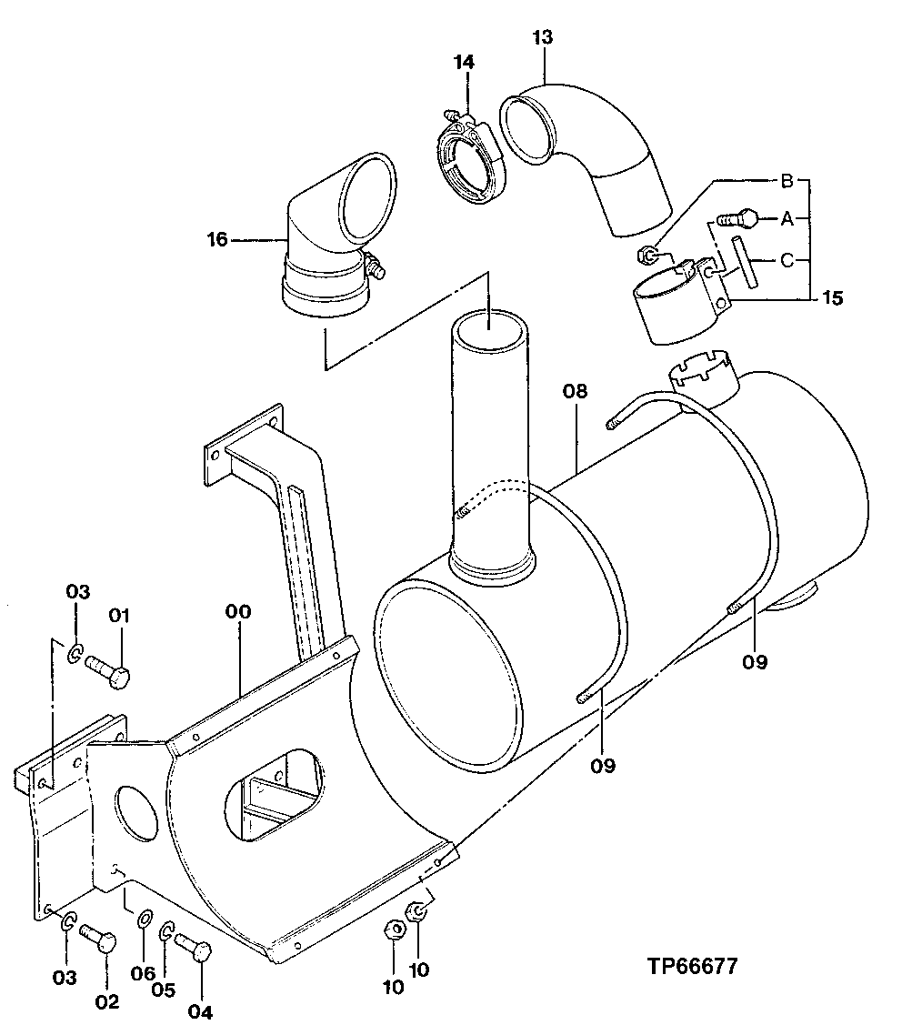 Схема запчастей John Deere 50LC - 26 - Muffler 0530 External Exhaust Systems