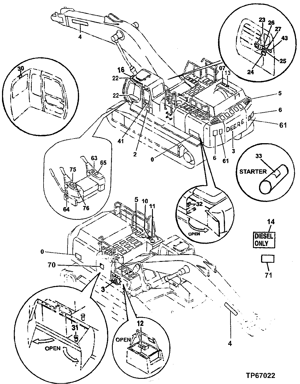 Схема запчастей John Deere 50LC - 29 - Labels and Decals 1320 Vehicle Finish & Trim