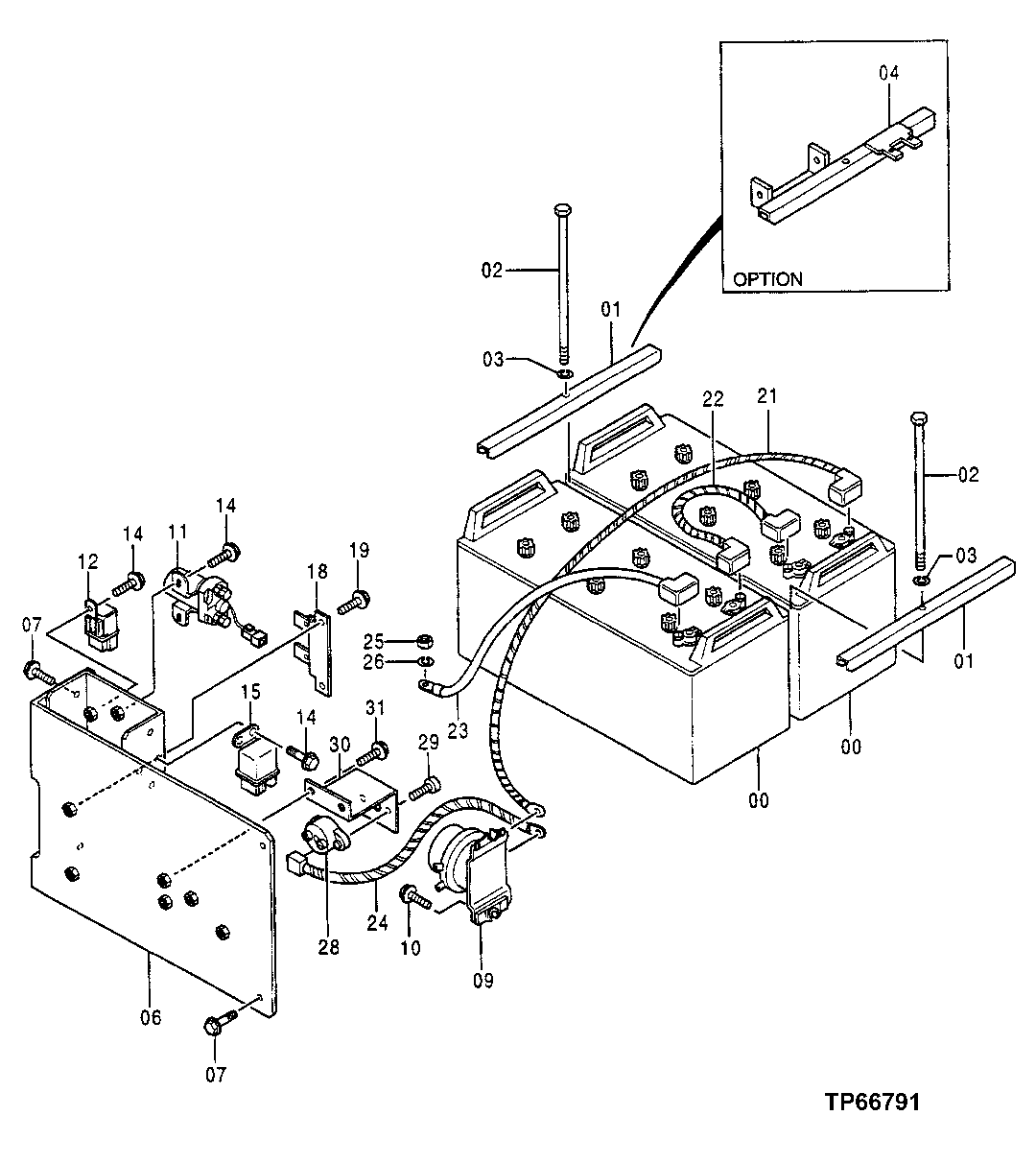 Схема запчастей John Deere 50LC - 35 - Battery and Cables 1674 Wiring Harness And Switches