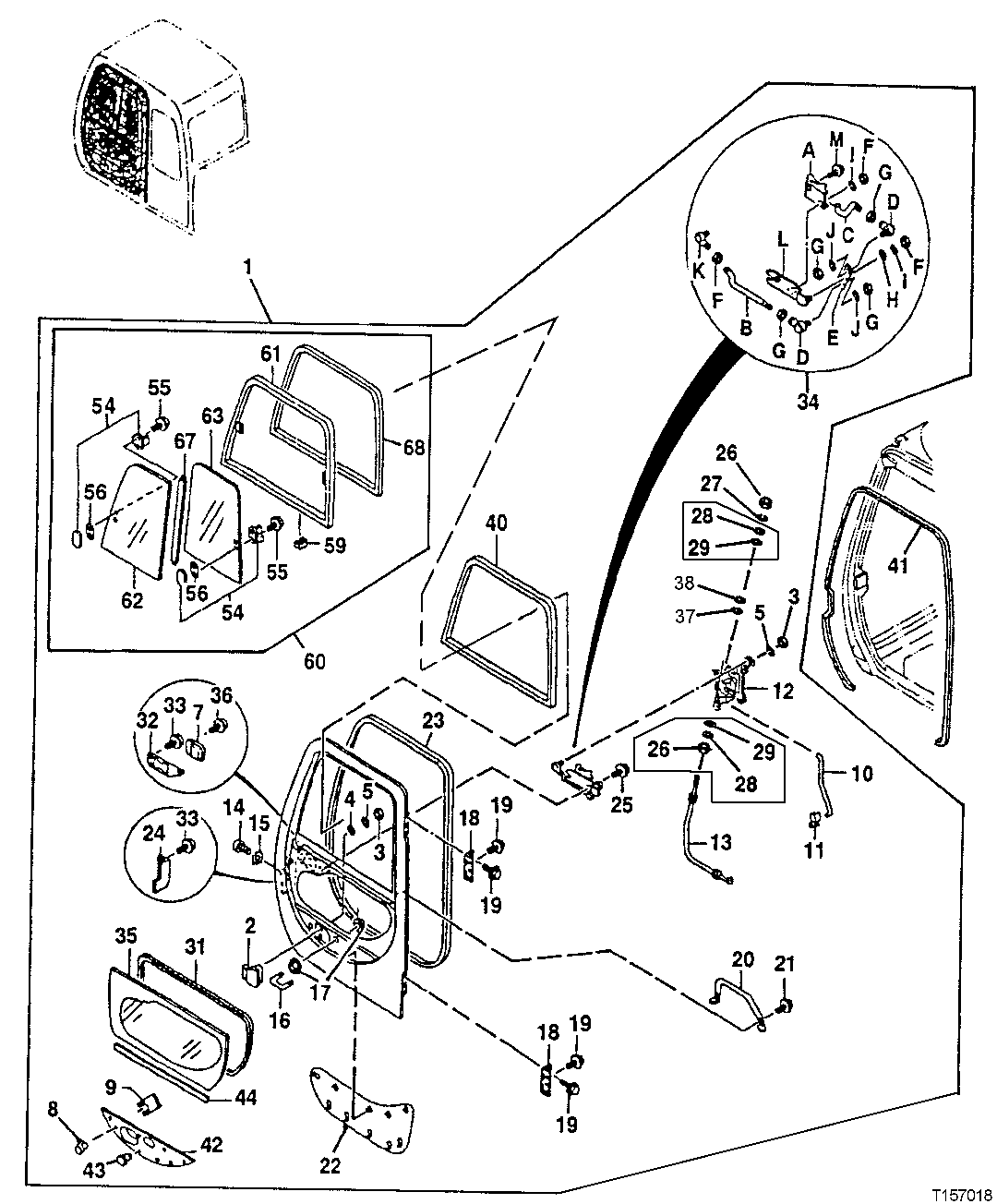 Схема запчастей John Deere 50LC - 64 - Cab Components (Door) 1810 Operator Enclosure