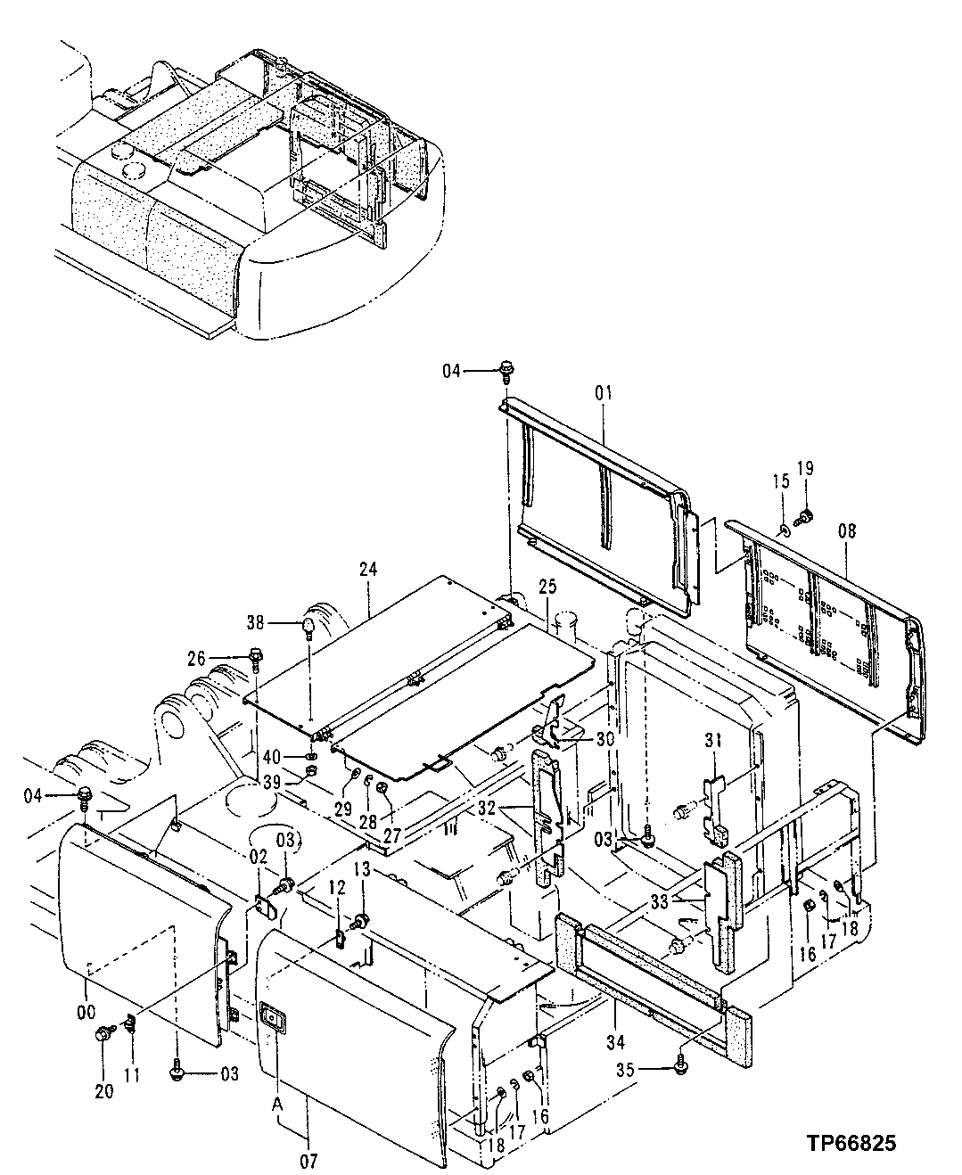 Схема запчастей John Deere 50LC - 100 - Cover 1910 Hood Or Engine Enclosure