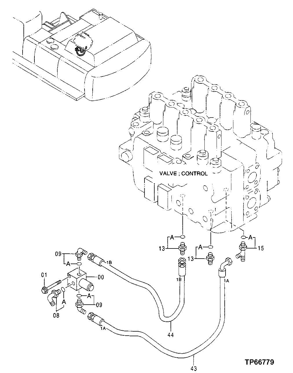 Схема запчастей John Deere 50LC - 164 - Pilot Lines 3360 Hydraulic System