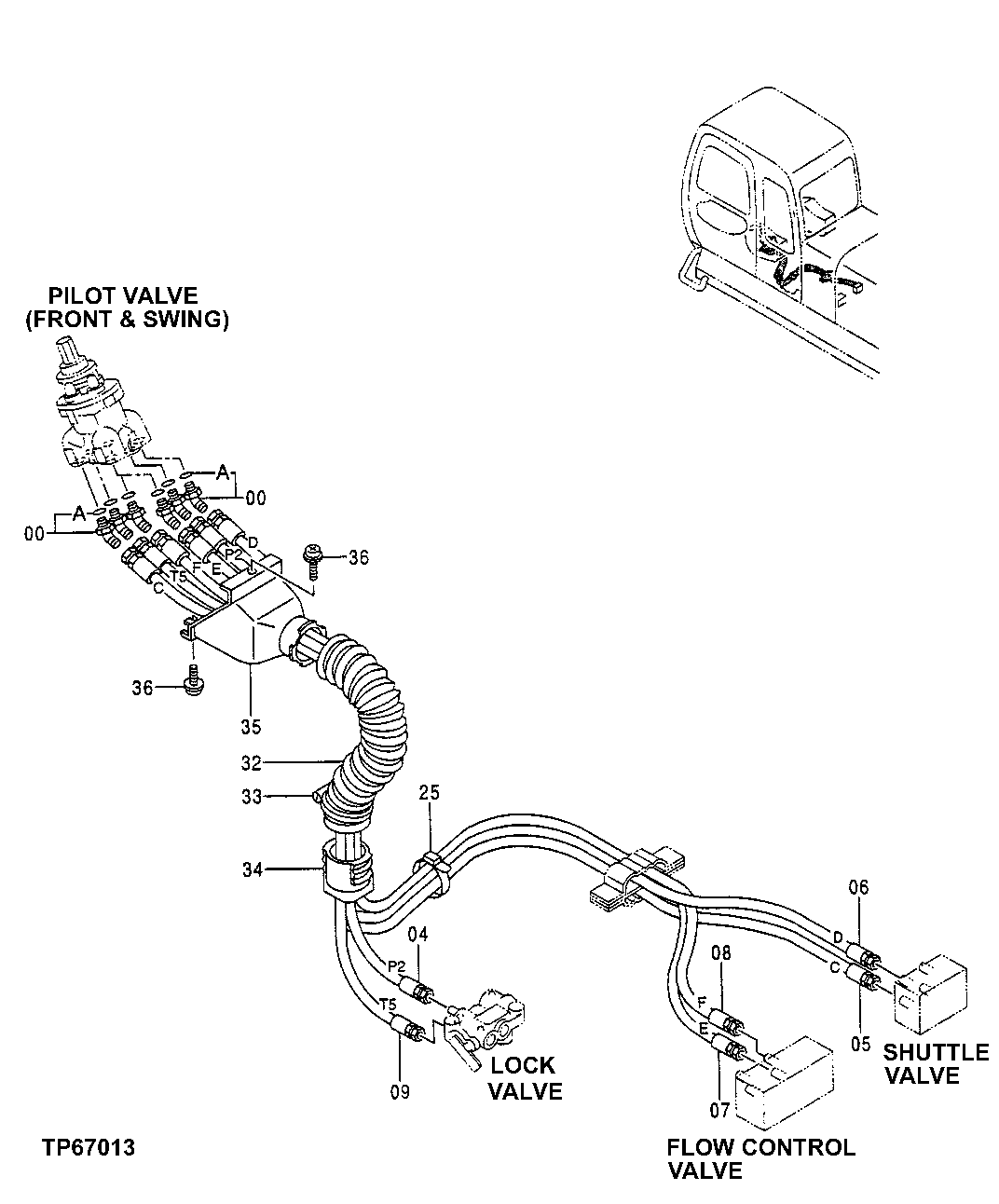 Схема запчастей John Deere 50LC - 172 - PILOT PIPINGS, LEFT JOYSTICK (STANDARD PATTERN) 3360 Hydraulic System