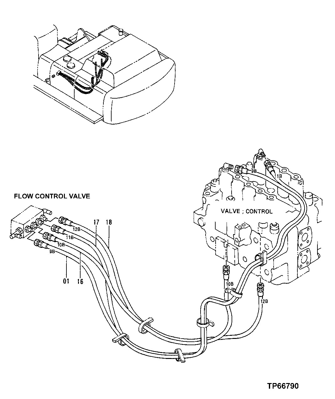 Схема запчастей John Deere 50LC - 176 - Pilot Lines 3360 Hydraulic System