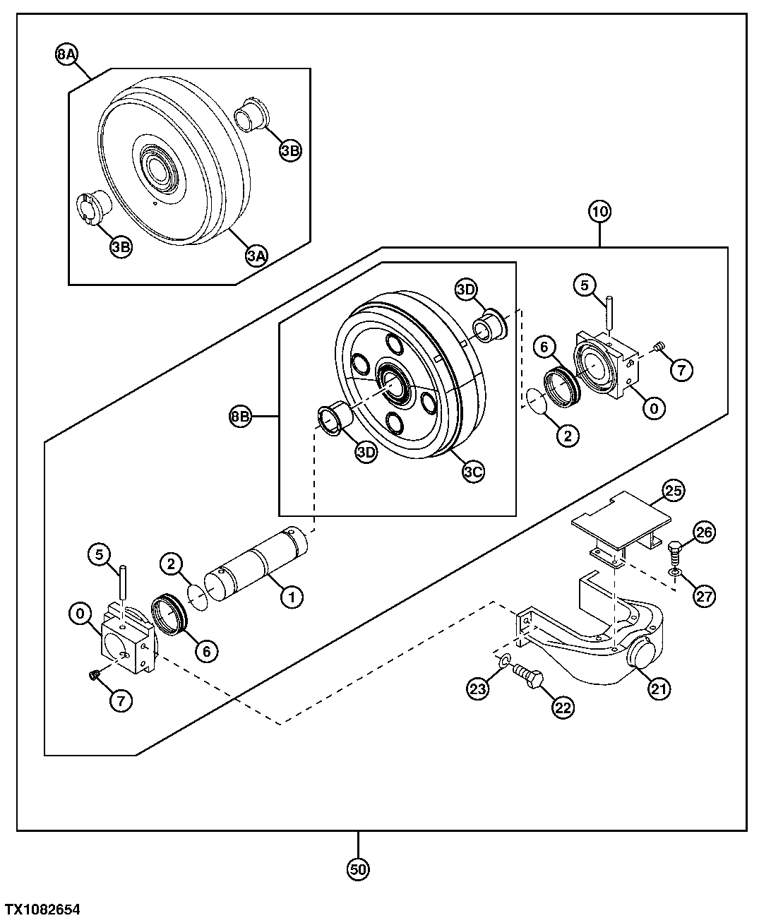 Схема запчастей John Deere 50 - 5 - Front Idler 0130 Track Systems