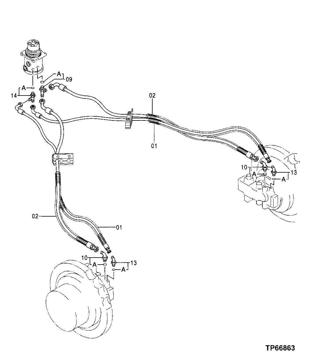 Схема запчастей John Deere 50 - 16 - TRAVEL PIPINGS 0260 HYDRAULIC SYSTEM