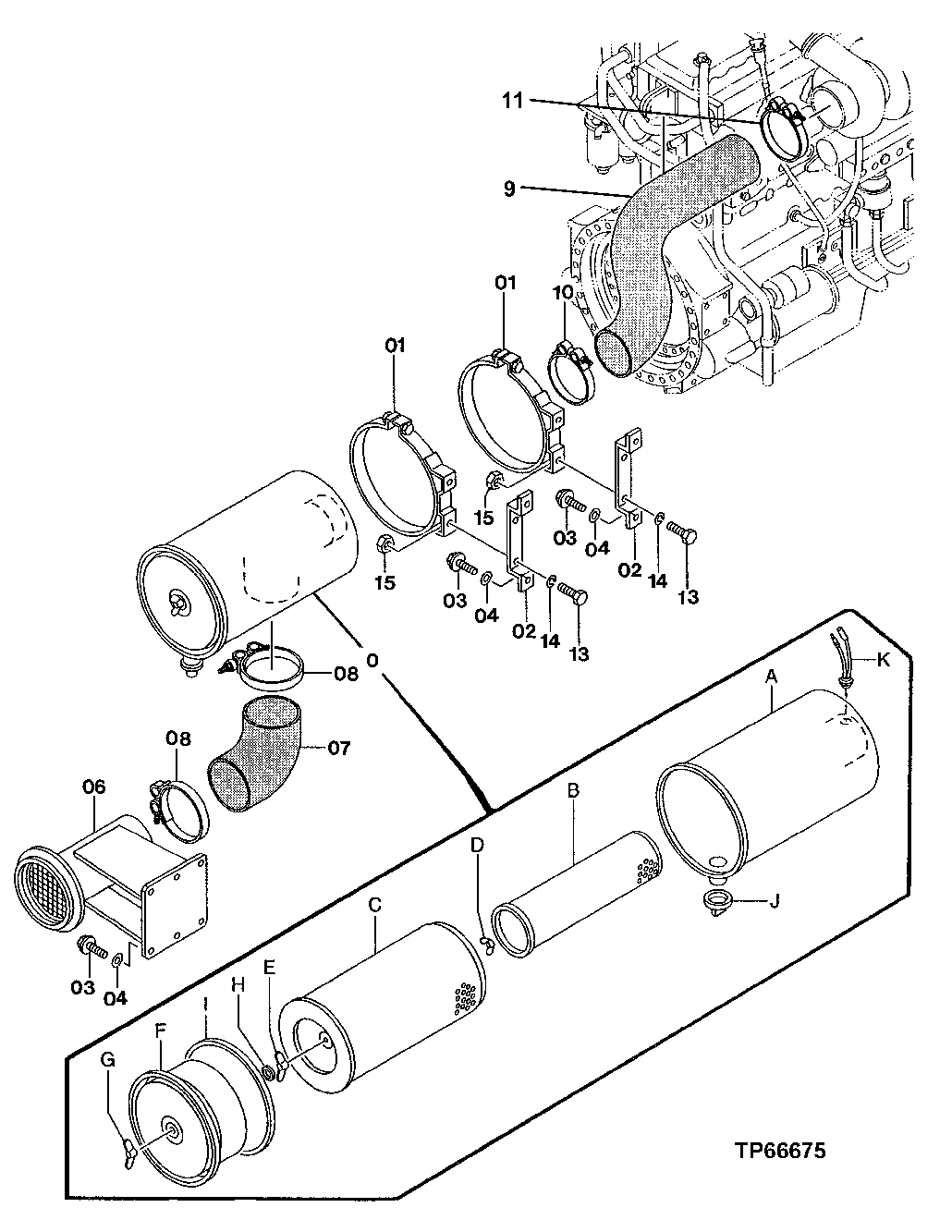 Схема запчастей John Deere 50 - 25 - Air Cleaner 0520 Intake System