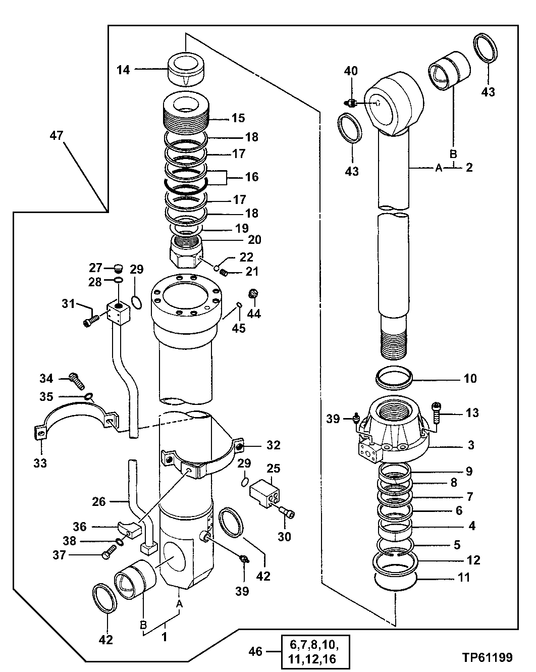 Схема запчастей John Deere 50 - 200 - Hydraulic Bucket Cylinder, Long Arm 3360 HYDRAULIC SYSTEM
