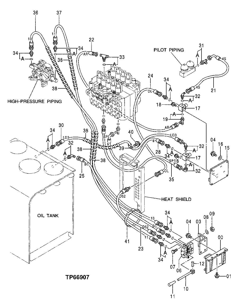 Схема запчастей John Deere 50 - 203 - PILOT PIPINGS REMOVAL DEVICE 3360 HYDRAULIC SYSTEM