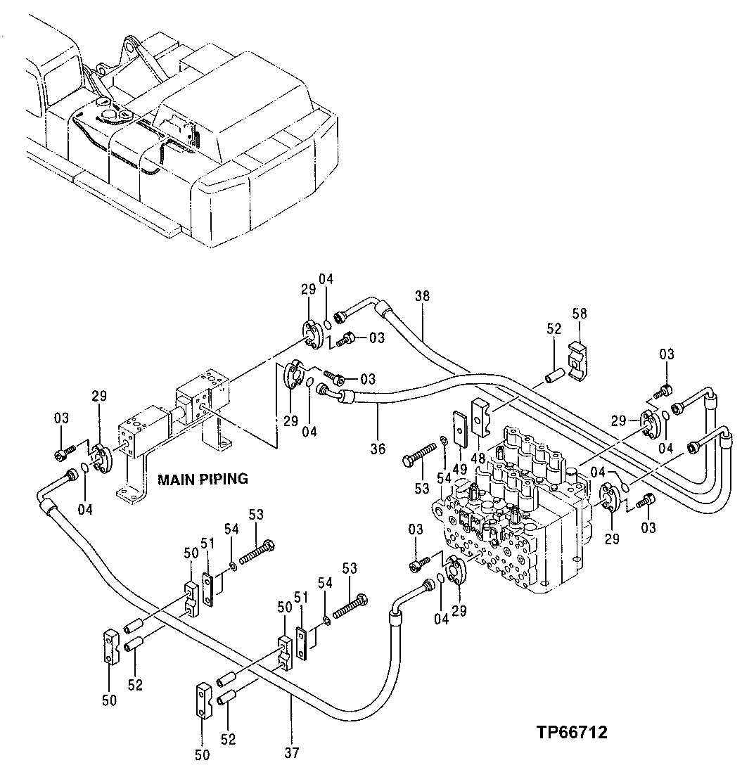 Схема запчастей John Deere 50 - 141 - MAIN PIPING 3360 HYDRAULIC SYSTEM