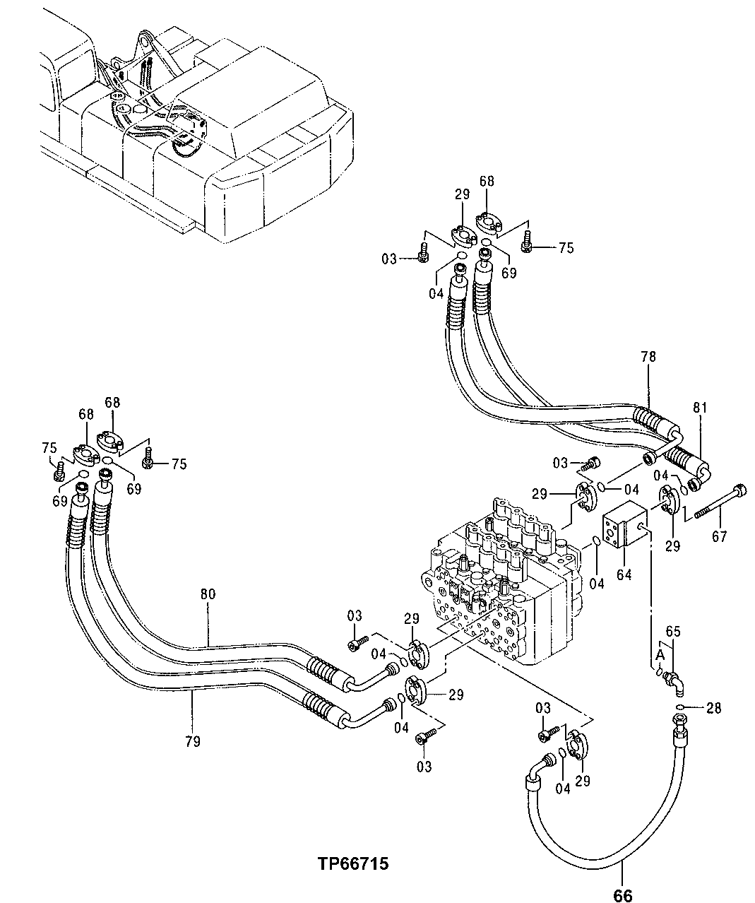 Схема запчастей John Deere 50 - 143 - MAIN PIPING 3360 HYDRAULIC SYSTEM