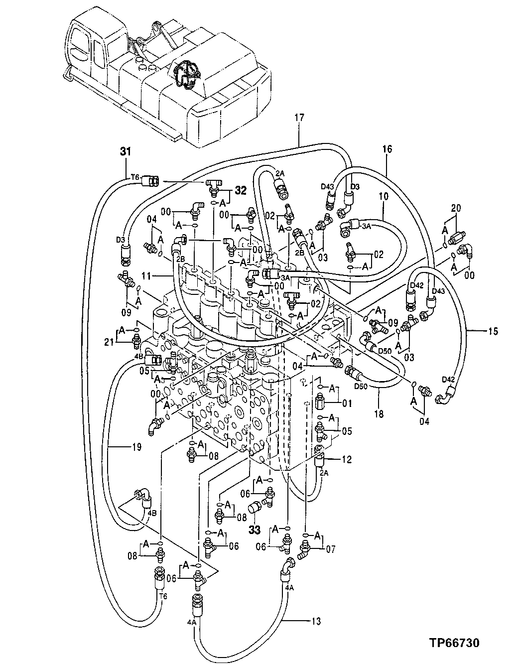 Схема запчастей John Deere 50 - 146 - PILOT PIPINGS (LONG ARM) 3360 HYDRAULIC SYSTEM