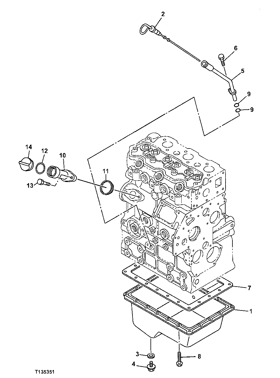 Схема запчастей John Deere 7ZTS - 23 - ENGINE OIL PAN AND LEVEL GAUGE 0407 ENGINE OILING SYSTEM