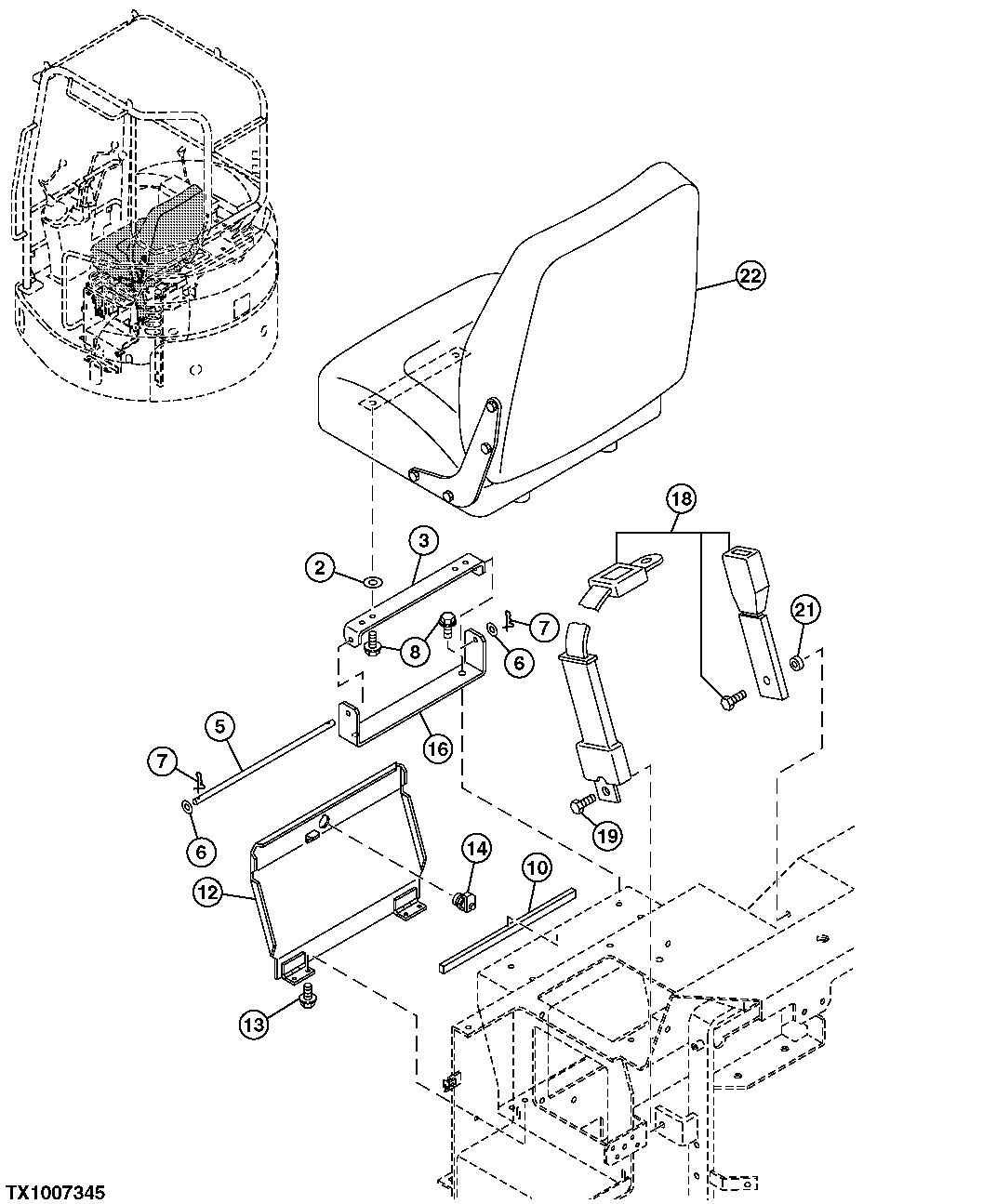 Схема запчастей John Deere 7ZTS - 55 - SEAT 1821 SEAT AND SEAT BELT