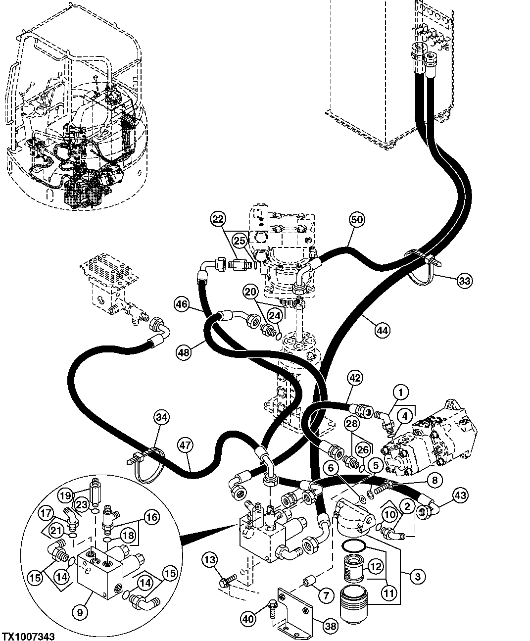Схема запчастей John Deere 7ZTS - 65 - PILOT LINES 2163 HYD LINES AND HOSES