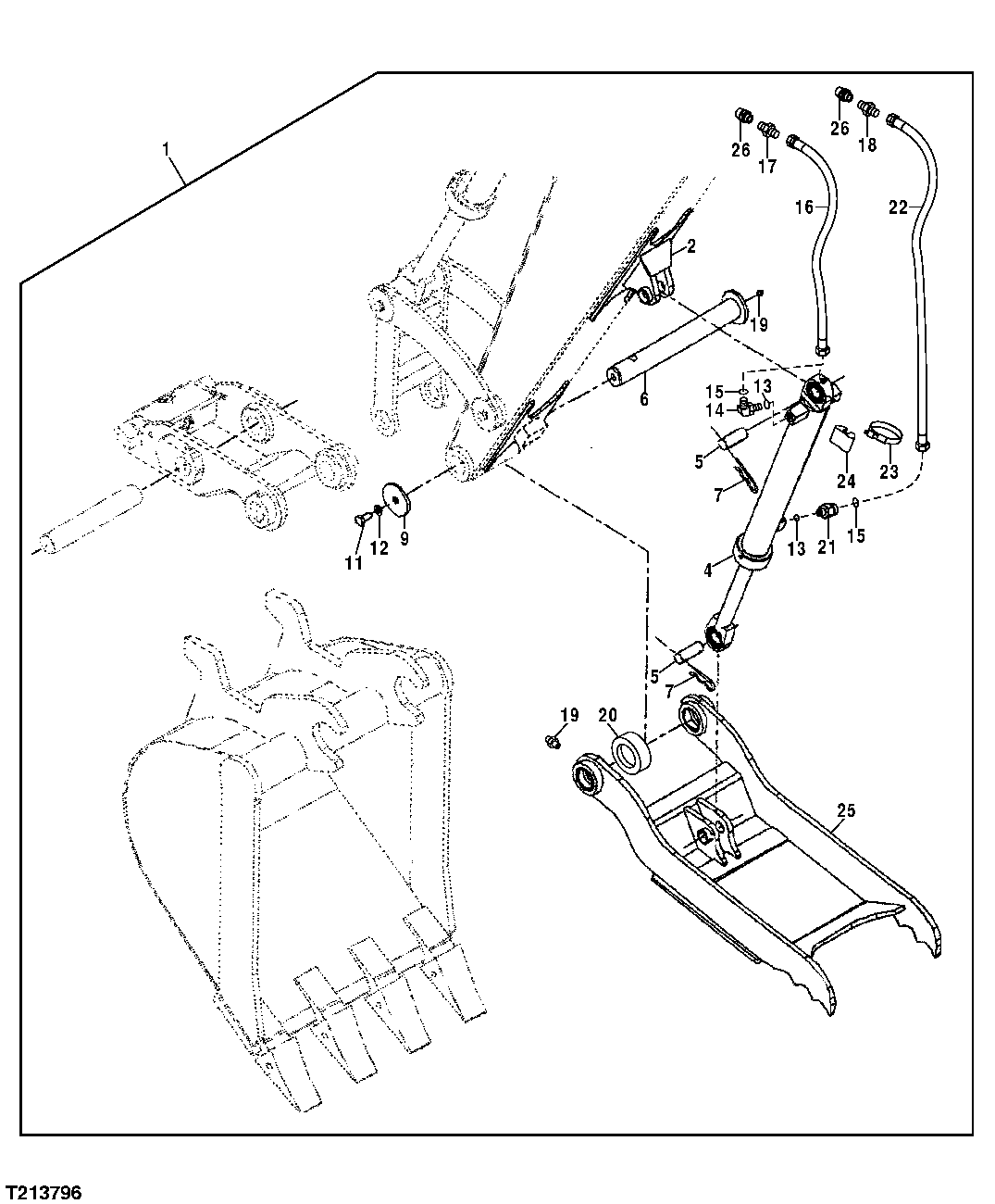 Схема запчастей John Deere 7ZTS - 78 - HYDRAULIC BUCKET CLAMP (REPLACEMENT) 3302 BUCKET WITH TEETH