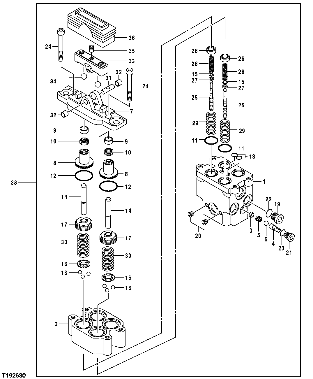 Схема запчастей John Deere 7ZTS - 87 - PROPEL PILOT VALVE COMPONENTS 3315 CONTROLS LINKAGE