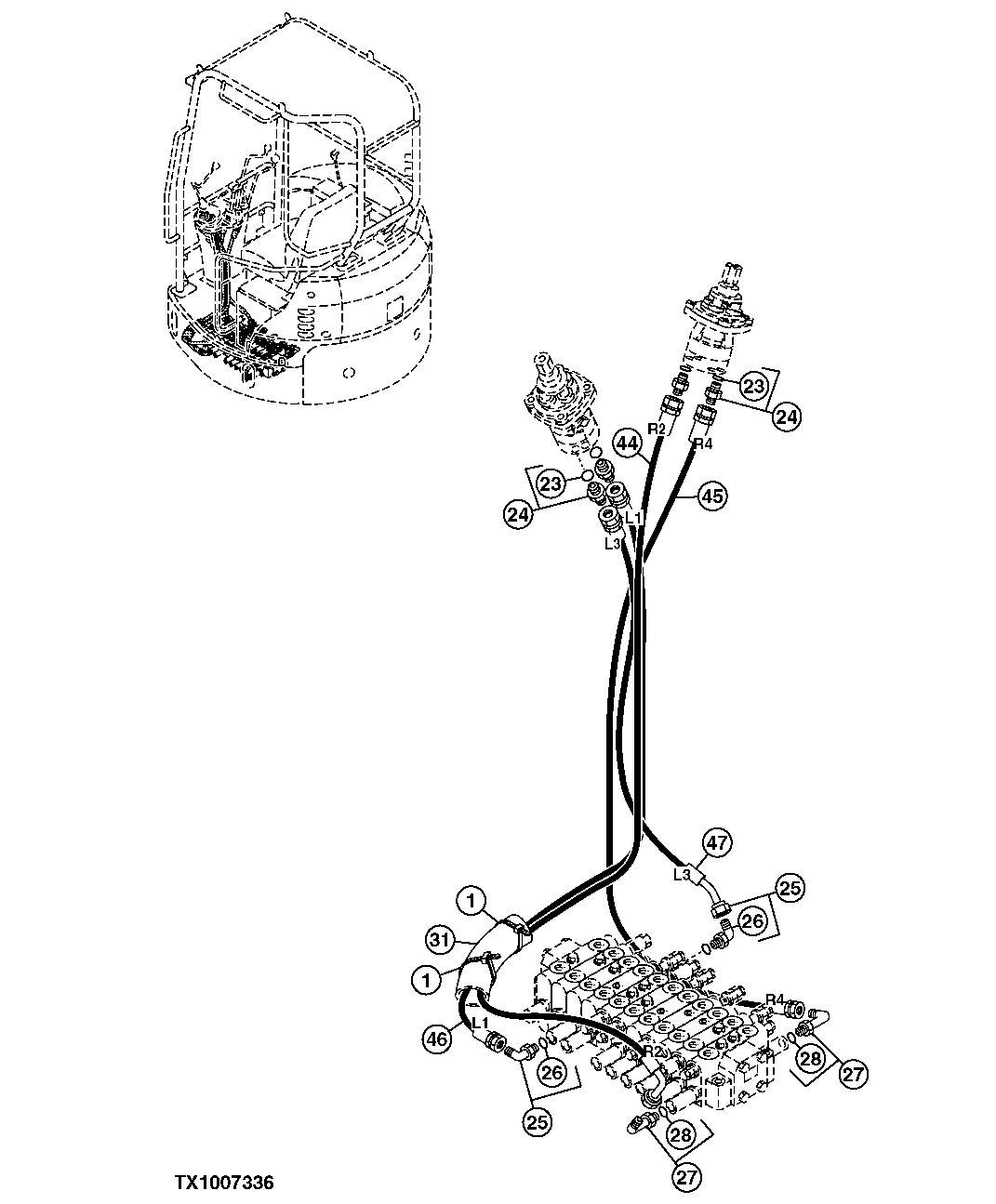 Схема запчастей John Deere 7ZTS - 102 - TWO WAY MULTI-LEVER (2) 3360 HYDRAULIC SYSTEM