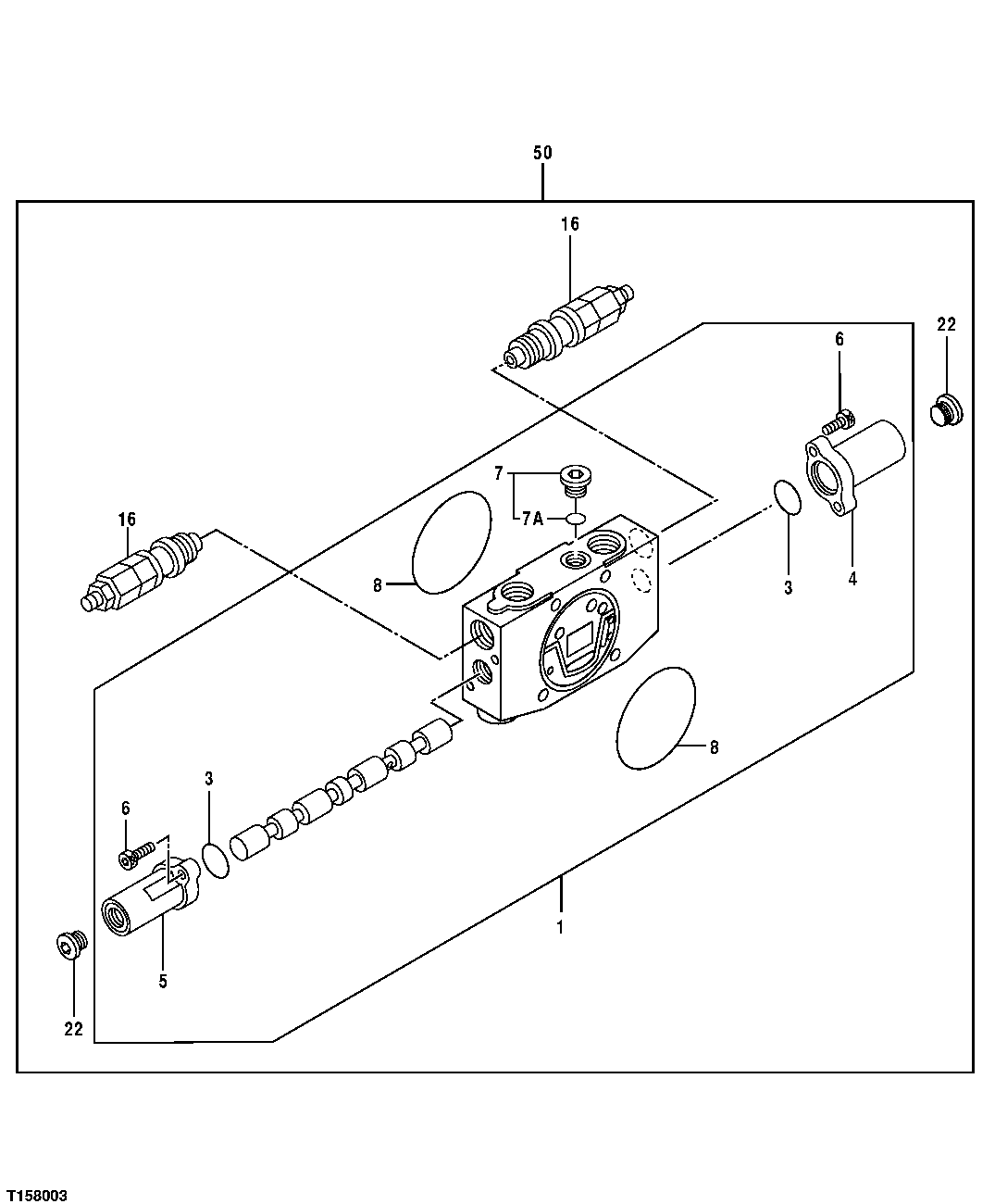 Схема запчастей John Deere 7ZTS - 114 - Control Valve Inlet Spacer Section 3362 CONTROL & LOAD HOLDING VALVES