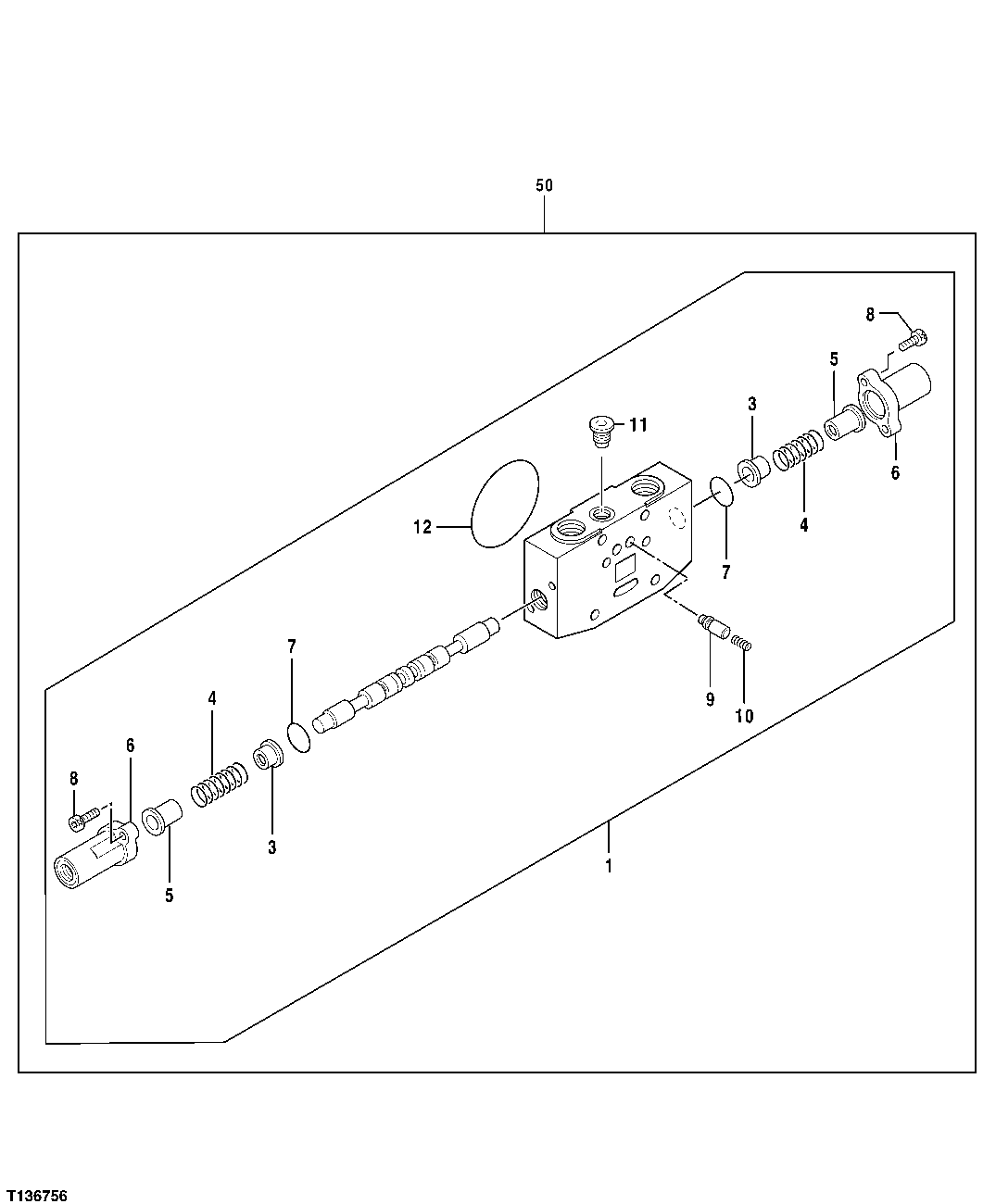 Схема запчастей John Deere 7ZTS - 115 - Control Valve Right Travel Spool Section 3362 CONTROL & LOAD HOLDING VALVES