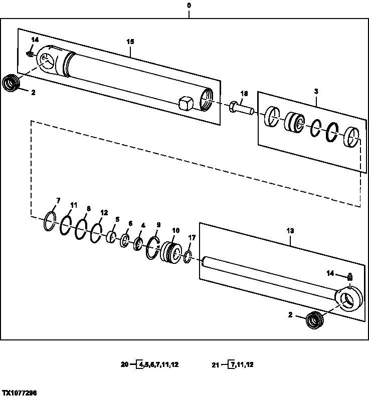 Схема запчастей John Deere 7ZTS - 136 - Bucket Clamp Cylinder (Components) 3365 HYDRAULIC CYLINDERS