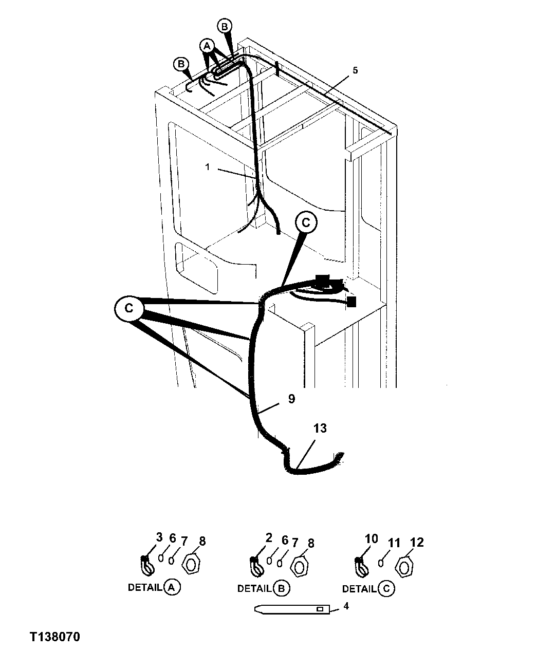 Схема запчастей John Deere 330LC, 370 - 47 - WIRE HARNESS FOR REAR ENTRY CAB 1674B Wiring Harness And Switches (Rear Entry)