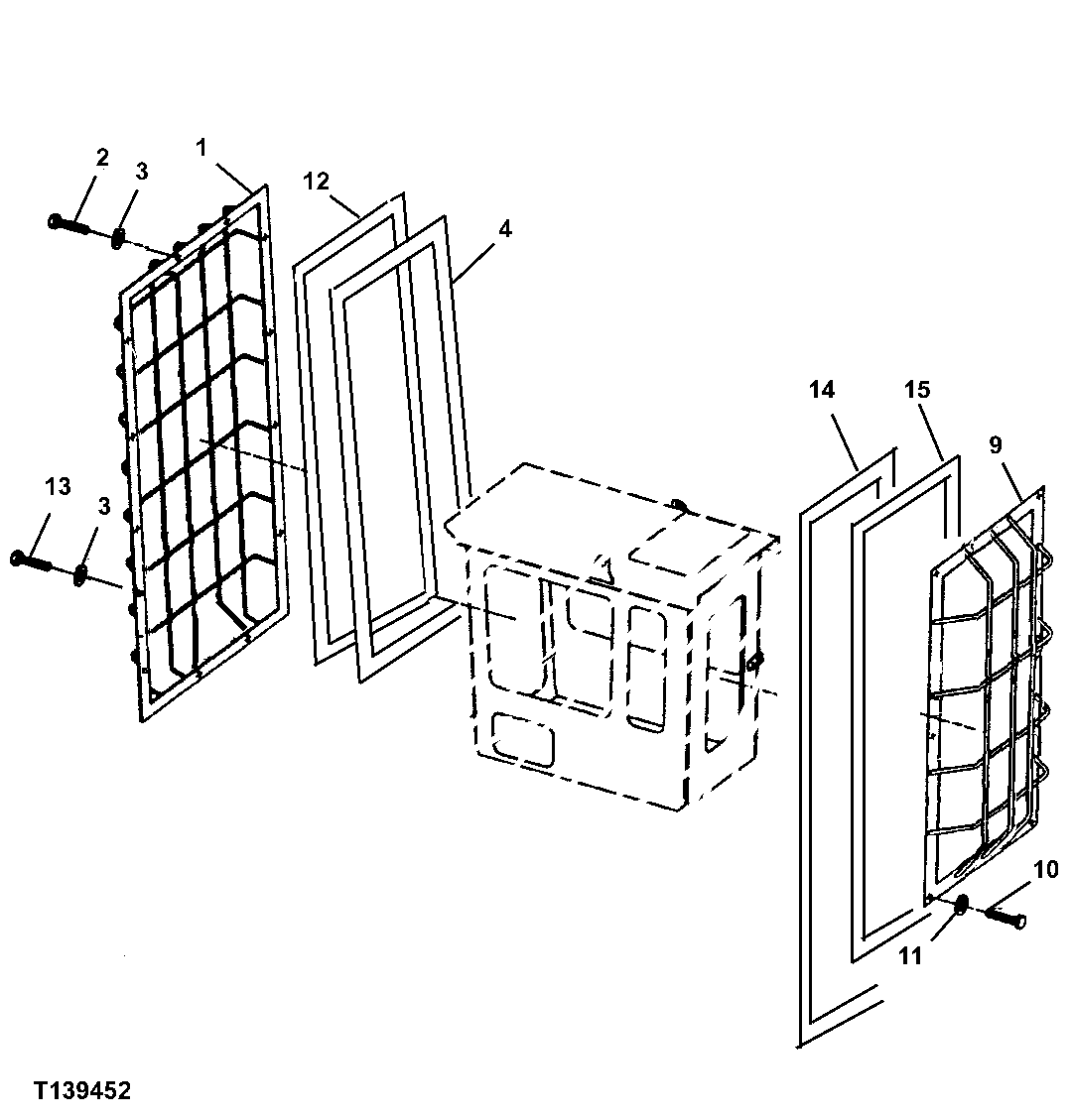 Схема запчастей John Deere 330LC, 370 - 69 - Rear Entry Cab Window Guard (WCB Package) 1810B Operator Enclosure (Rear Entry)