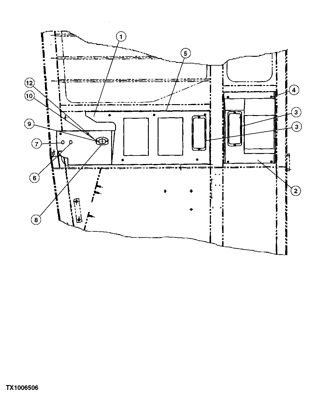 Схема запчастей John Deere 330LC, 370 - 81 - REAR ENTRY CAB INSIDE RIGHT PANEL 1810B Operator Enclosure (Rear Entry)