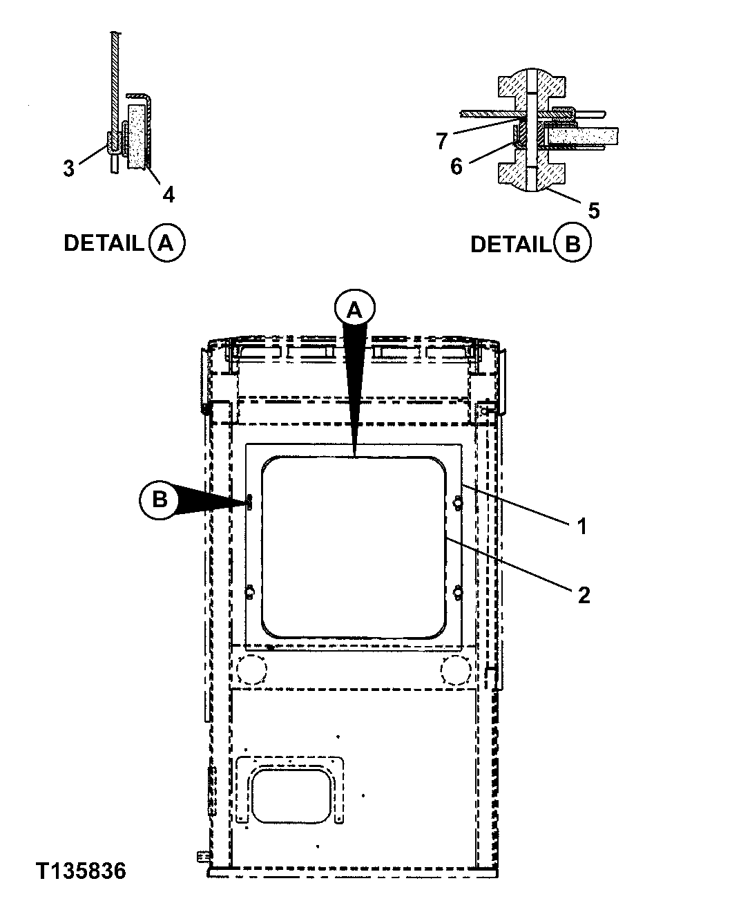 Схема запчастей John Deere 330LC, 370 - 104 - FORESTRY CAB SECONDARY EXIT 1810C Operator Enclosure (Forestry)