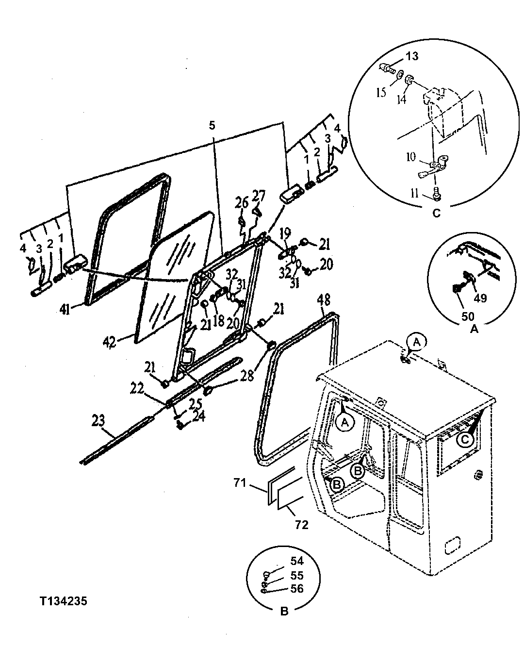 Схема запчастей John Deere 330LC, 370 - 121 - ROADBUILDER FRONT WINDOW 1810D Operator Enclosure (Roadbuilder)