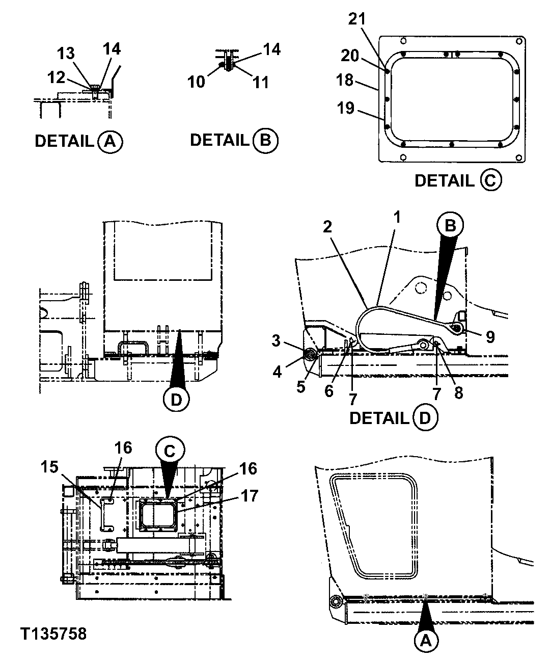 Схема запчастей John Deere 330LC, 370 - 142 - TILT CYLINDER CIRCUIT FOR UNITS WITH REAR ENTRY CAB 2163B Hydraulic Lines & Hoses (Rear Entry)