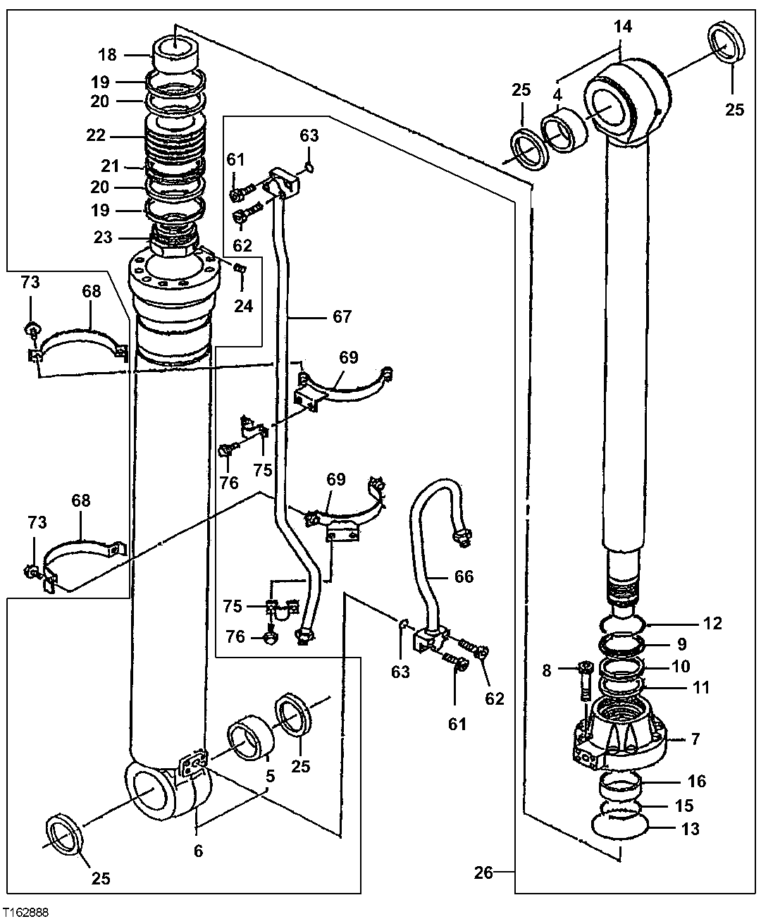 Схема запчастей John Deere 330LC, 370 - 162 - LOG LOADER ARM CYLINDER COMPONENTS (SERIAL NO. -081028) 3360A Hydraulic System