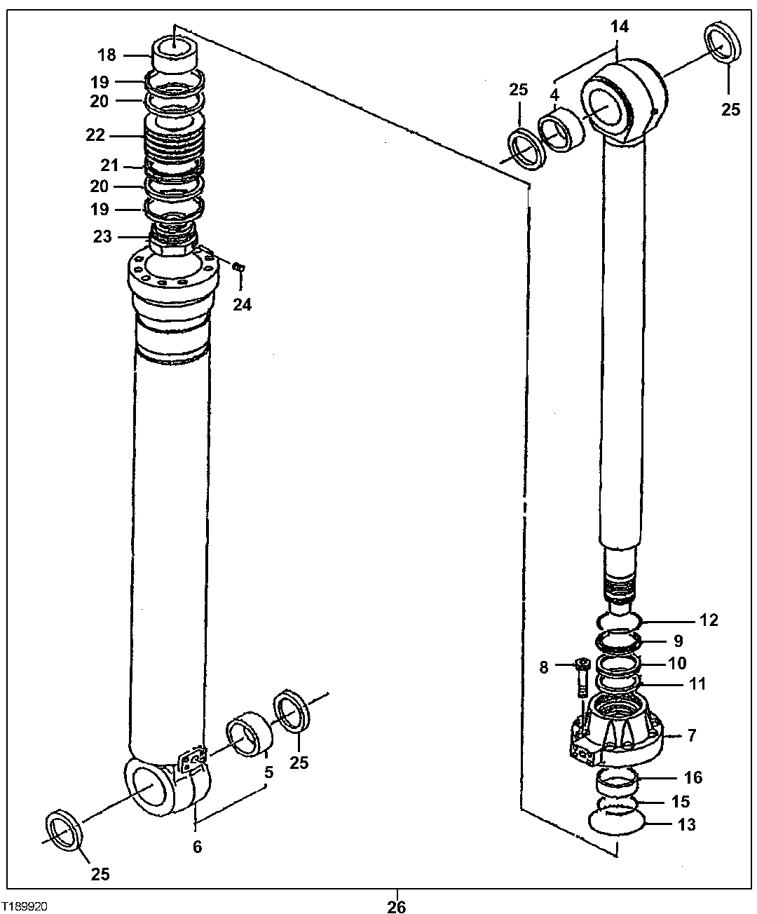 Схема запчастей John Deere 330LC, 370 - 163 - LOG LOADER ARM CYLINDER COMPONENTS (SERIAL NO. 081029-088032) 3360A Hydraulic System