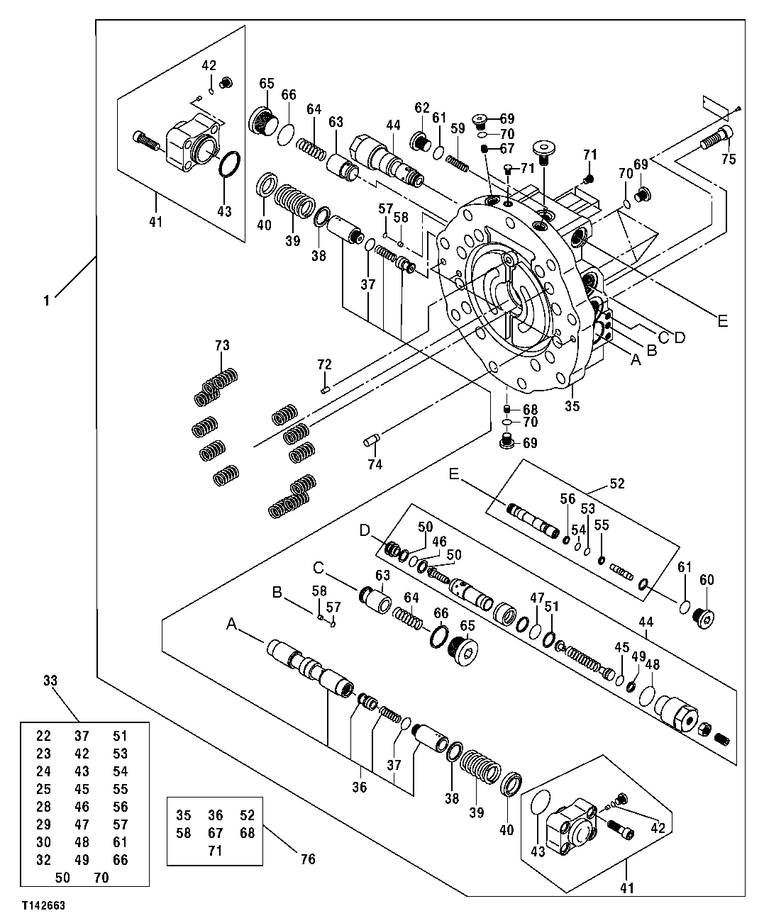 Схема запчастей John Deere 50CLC - 11 - PROPEL MOTOR COMPONENTS 0260 AXLES, DIFF. AND SUSP. SYS. HYD