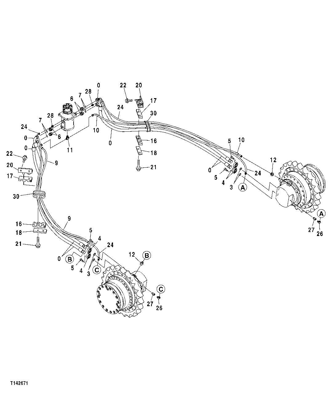 Схема запчастей John Deere 50CLC - 13 - PROPEL DRIVE PLUMBING 0260 AXLES, DIFF. AND SUSP. SYS. HYD