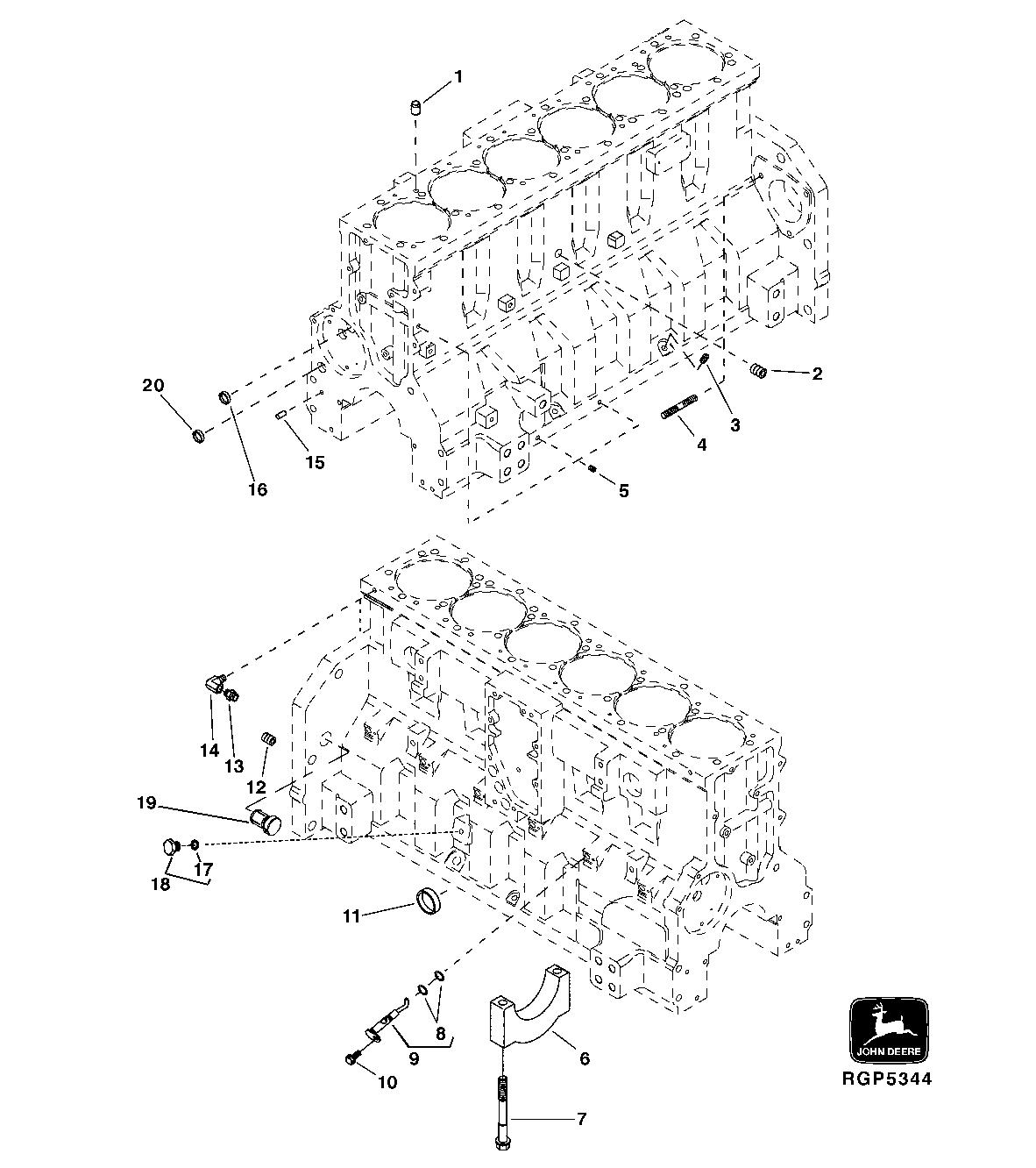 Схема запчастей John Deere 50CLC - 44 - 4602 CYLINDER BLOCK FITTINGS 0400 Engine 6125HT001-RG29624 6125HT001