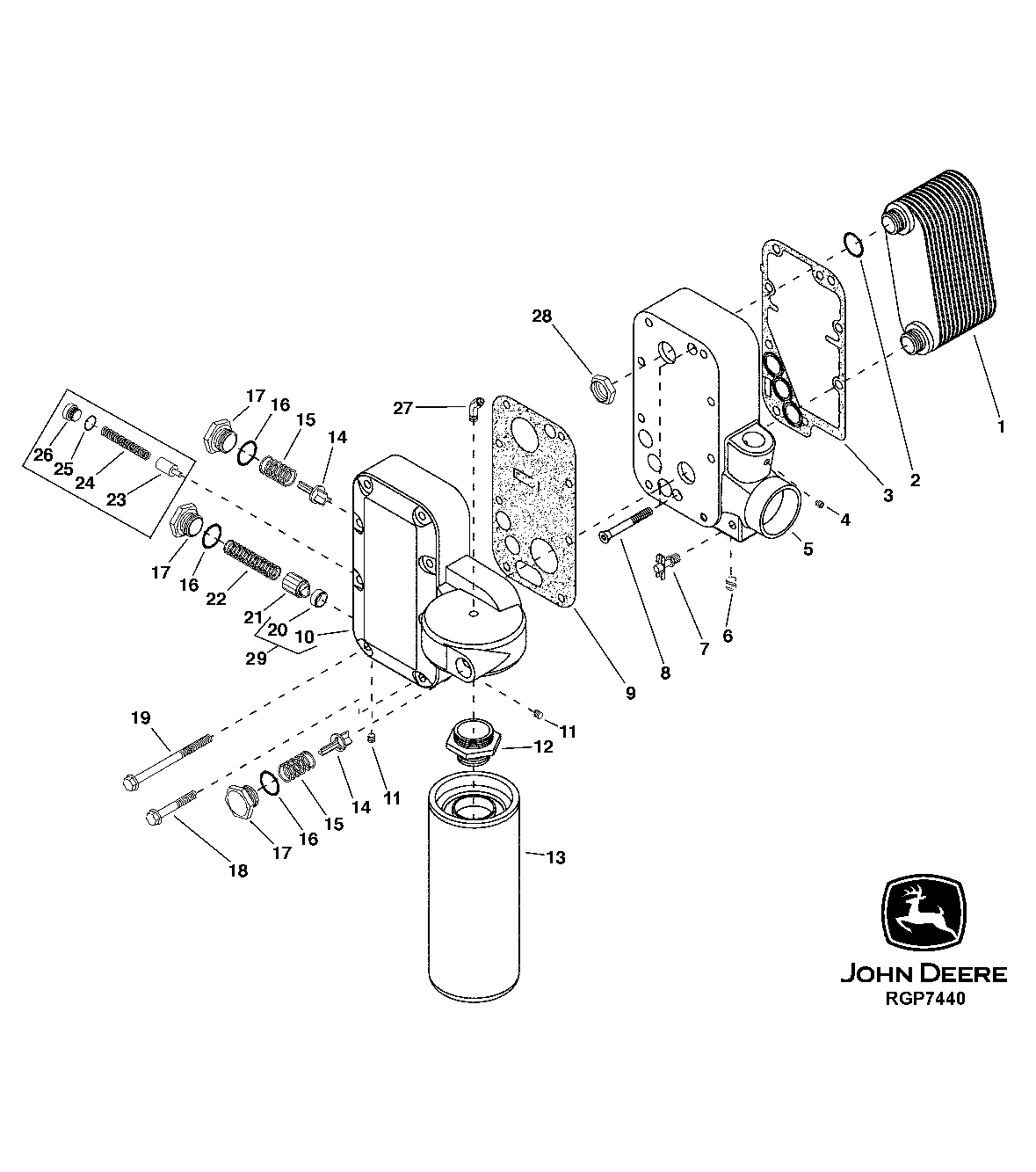 Схема запчастей John Deere 50CLC - 53 - 5904 OIL COOLER 0400 Engine 6125HT001-RG29624 6125HT001
