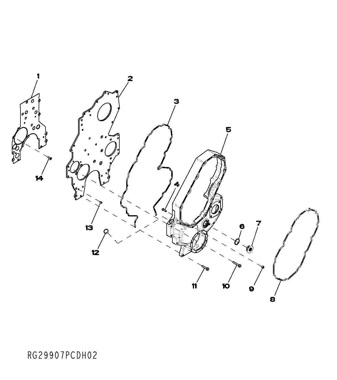 Схема запчастей John Deere 50CLC - 58 - 7704 TIMING GEAR COVER 0400 Engine 6125HT001-RG29624 6125HT001