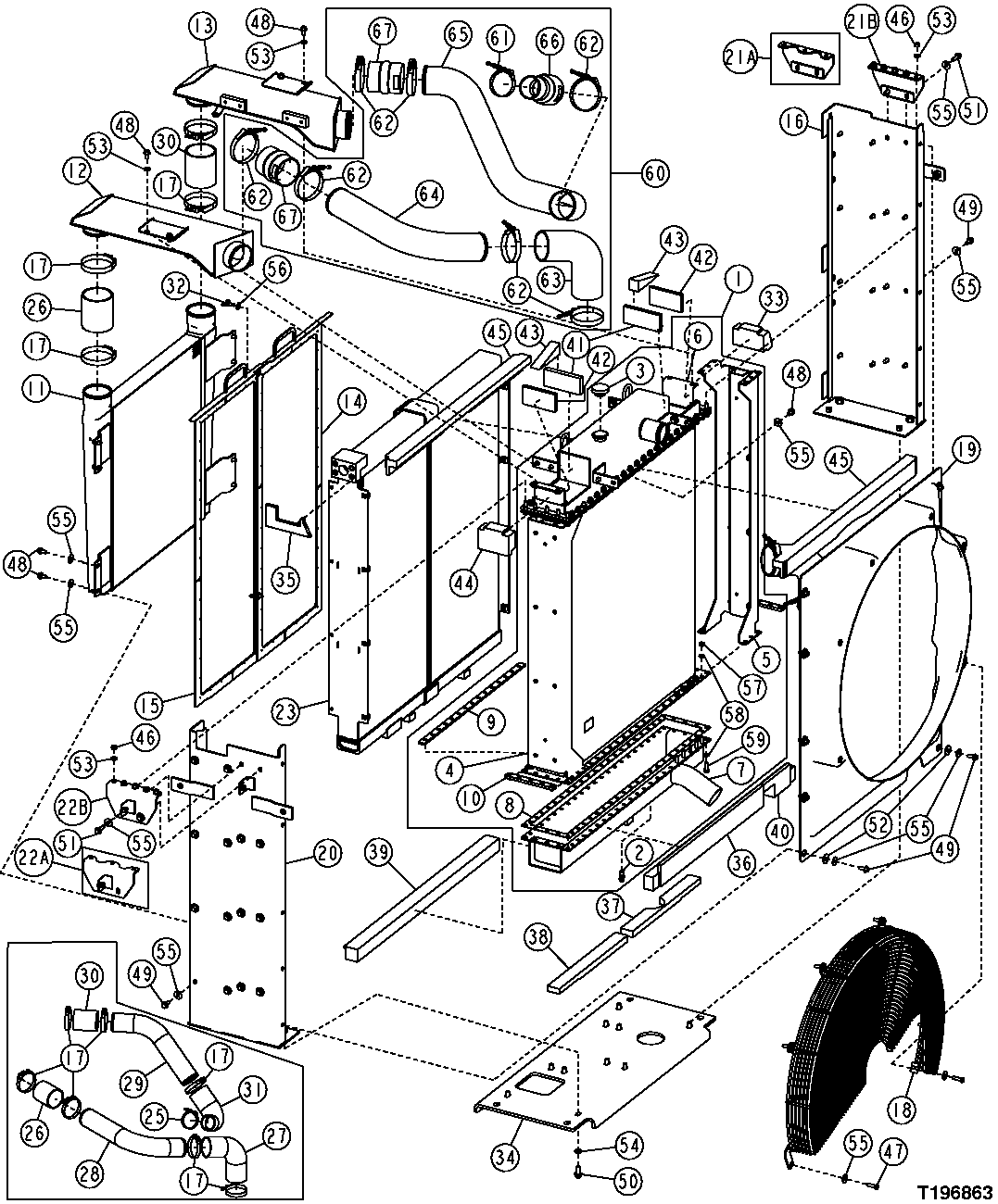 Схема запчастей John Deere 50CLC - 85 - RADIATOR, OIL COOLER AND FAN GUARD (CONTINUED) 0510 ENGINE COOLING SYSTEMS